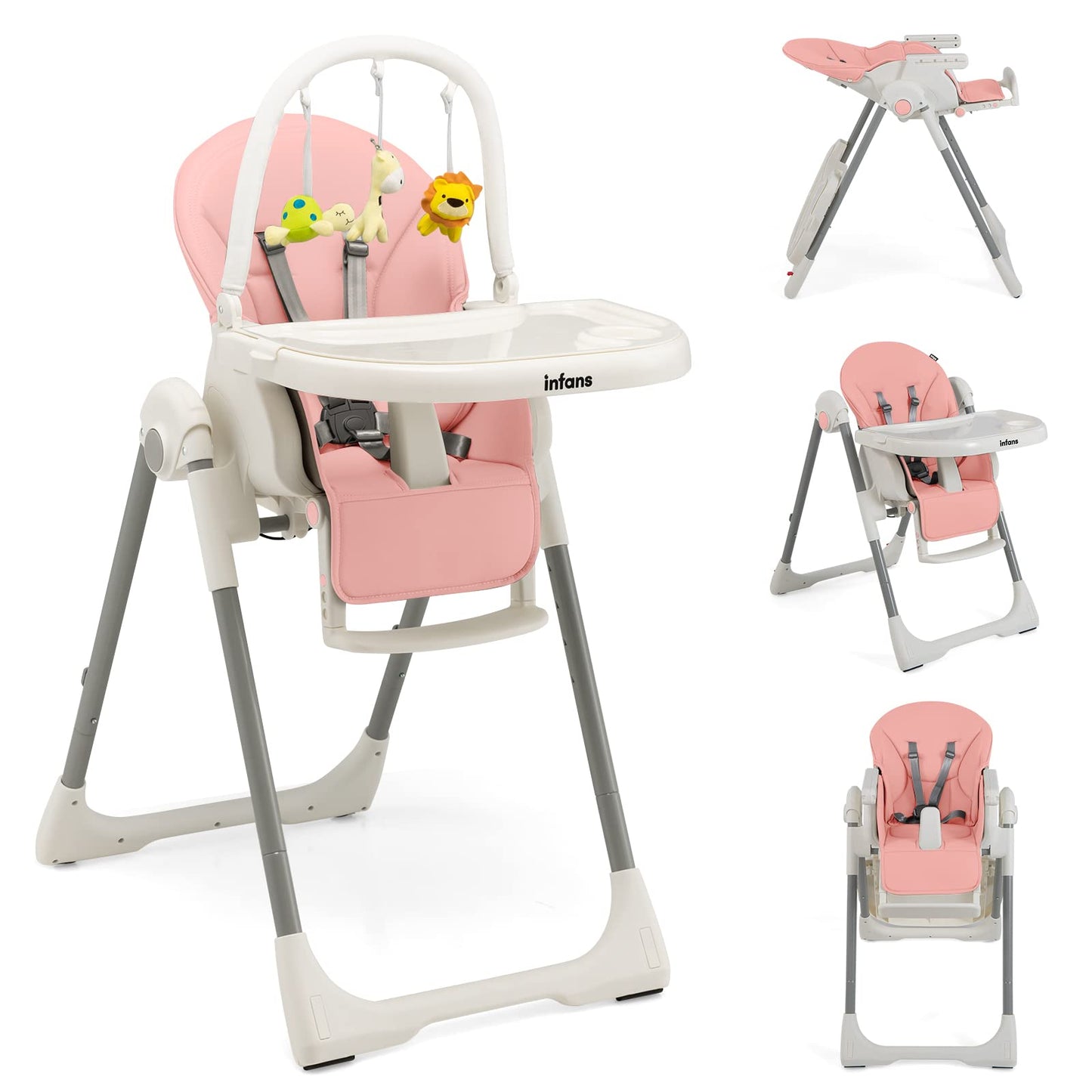 Chaise haute évolutive et pliable pour bébé et enfant, 7 hauteurs, dossier inclinable 4 positions