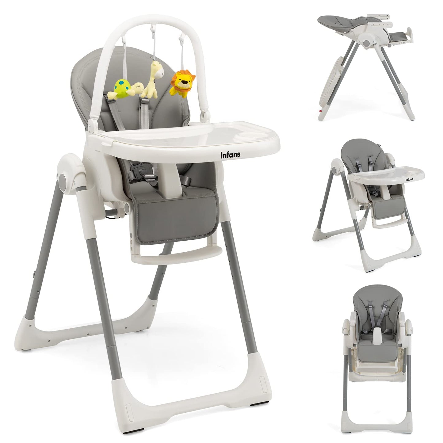 Chaise haute évolutive et pliable pour bébé et enfant, 7 hauteurs, dossier inclinable 4 positions