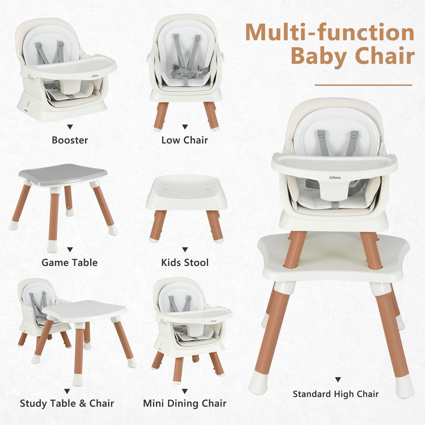 Chaise haute 8 en 1, chaise convertible pour bébé et tout-petit, rehausseur de repas, ensemble tabouret/table/chaise pour enfant