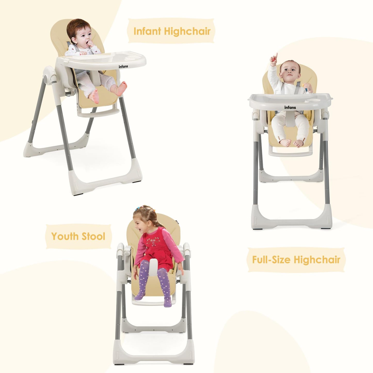 Chaise haute évolutive et pliable pour bébé et enfant, 7 hauteurs, dossier inclinable 4 positions