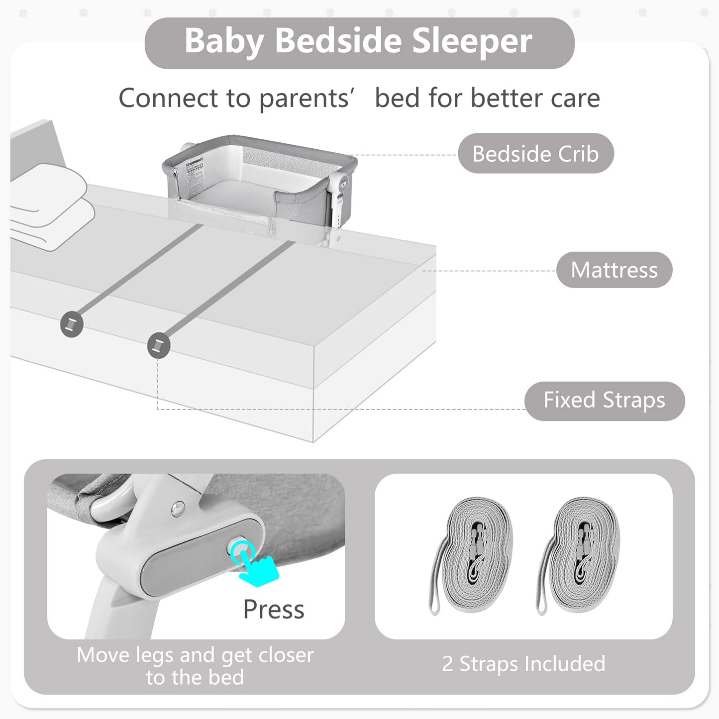 Berceau bébé 3 en 1 : lit d'appoint, berceau à bascule, pliable et portable, cododo sécurisé avec panier de rangement