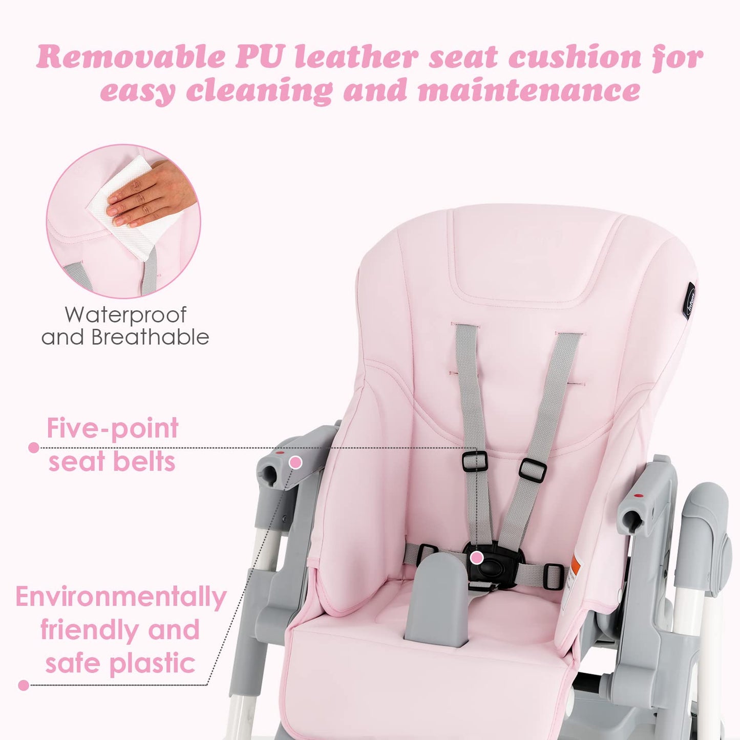 Chaise haute pliable pour bébés et tout-petits avec dossier, repose-pieds et hauteur d’assise réglables