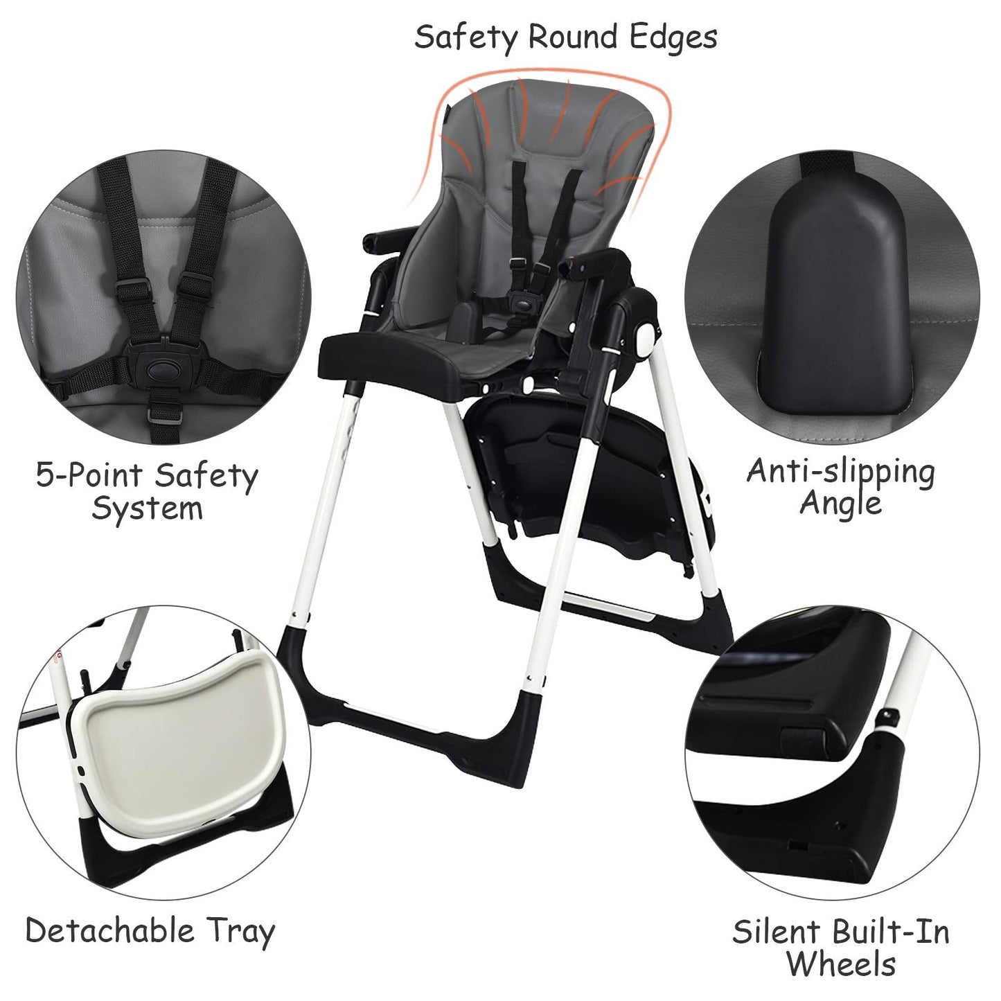 Chaise haute pliable pour bébés et tout-petits avec dossier, repose-pieds et hauteur d’assise réglables