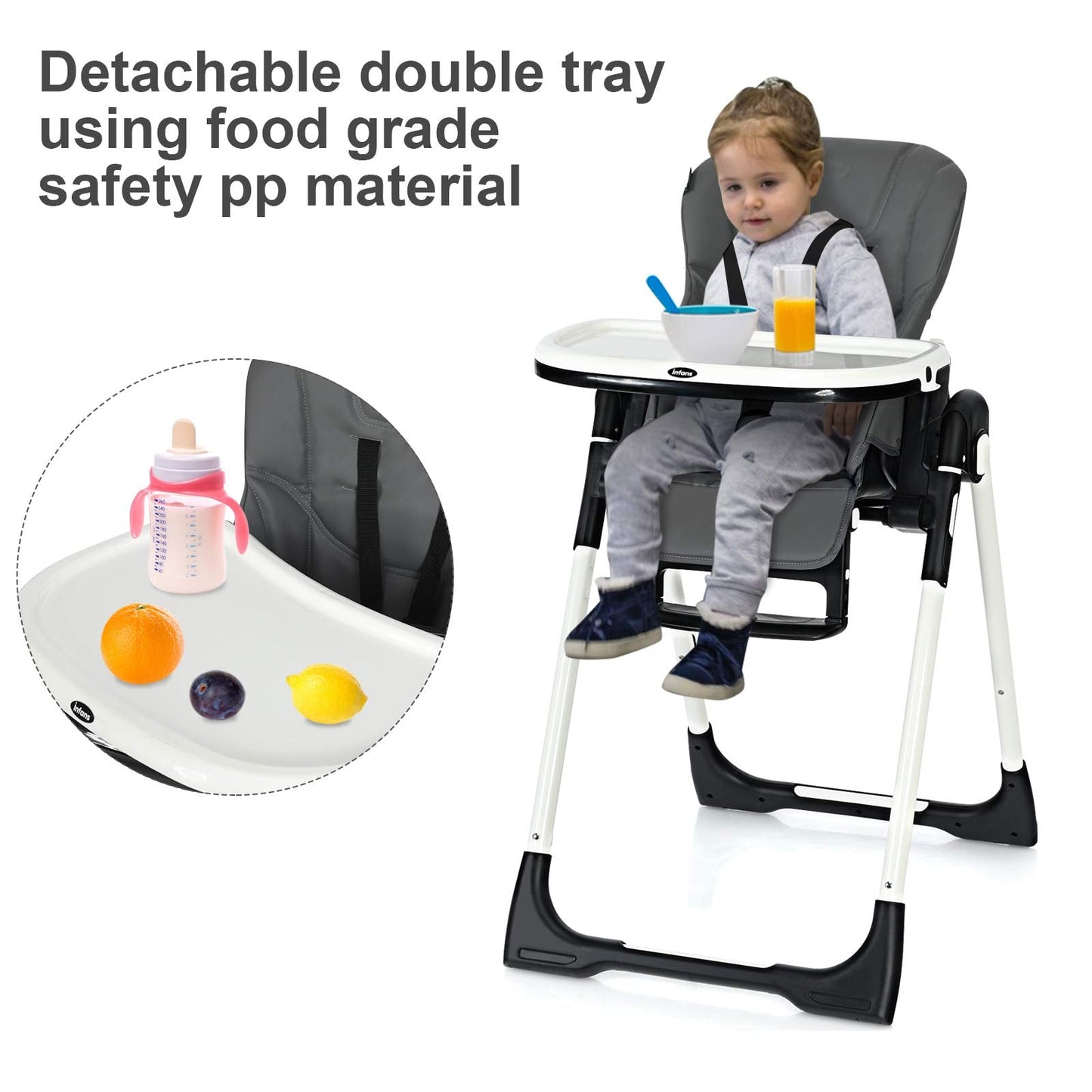 Chaise haute pliable pour bébés et tout-petits avec dossier, repose-pieds et hauteur d’assise réglables