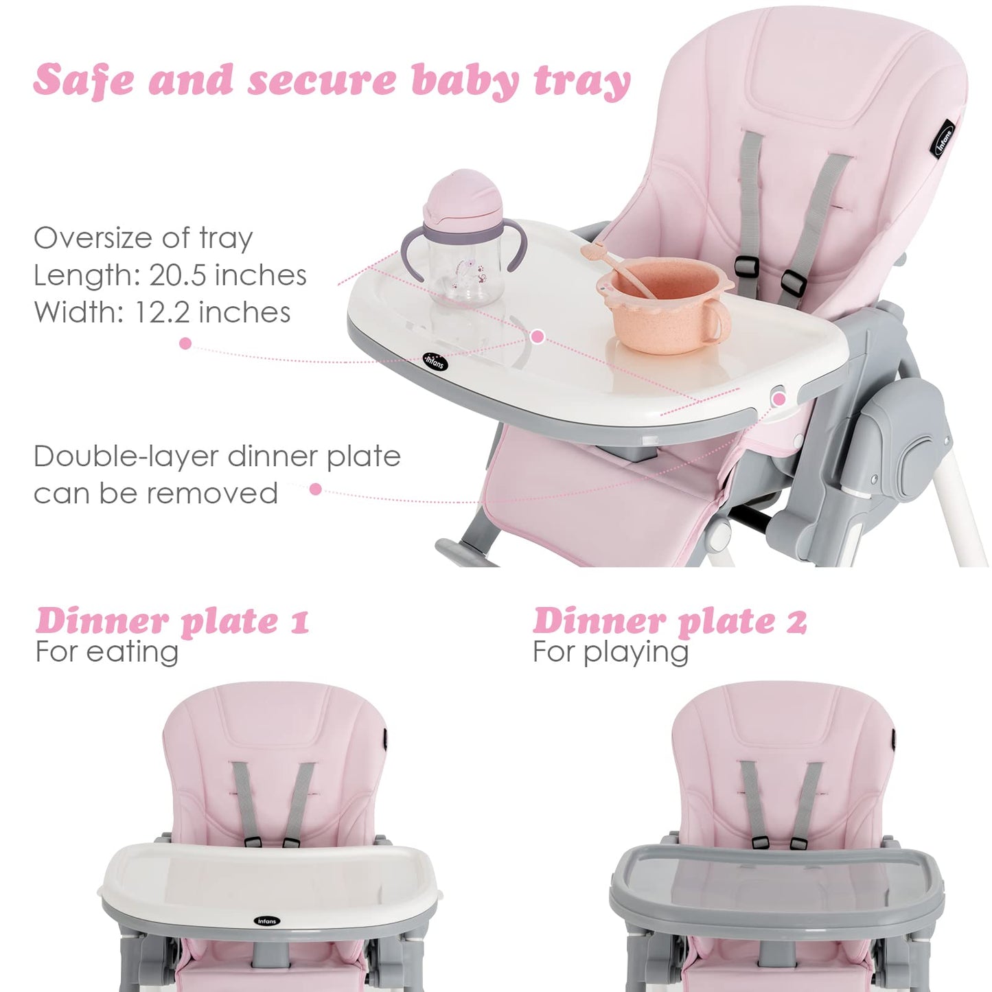 Chaise haute pliable pour bébés et tout-petits avec dossier, repose-pieds et hauteur d’assise réglables