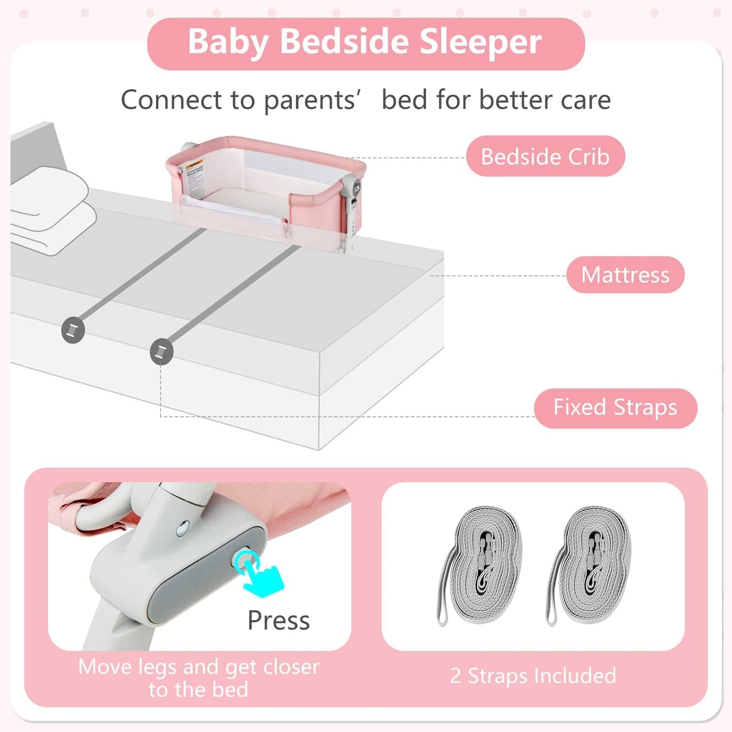 Berceau bébé 3 en 1 : lit d'appoint, berceau à bascule, pliable et portable, cododo sécurisé avec panier de rangement