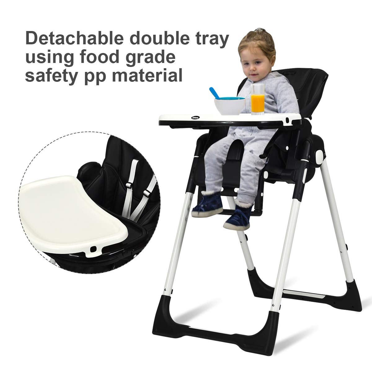 Chaise haute pliable pour bébés et tout-petits avec dossier, repose-pieds et hauteur d’assise réglables