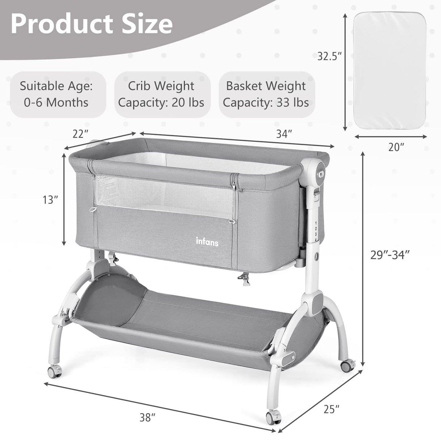 Berceau bébé 3 en 1 : lit d'appoint, berceau à bascule, pliable et portable, cododo sécurisé avec panier de rangement