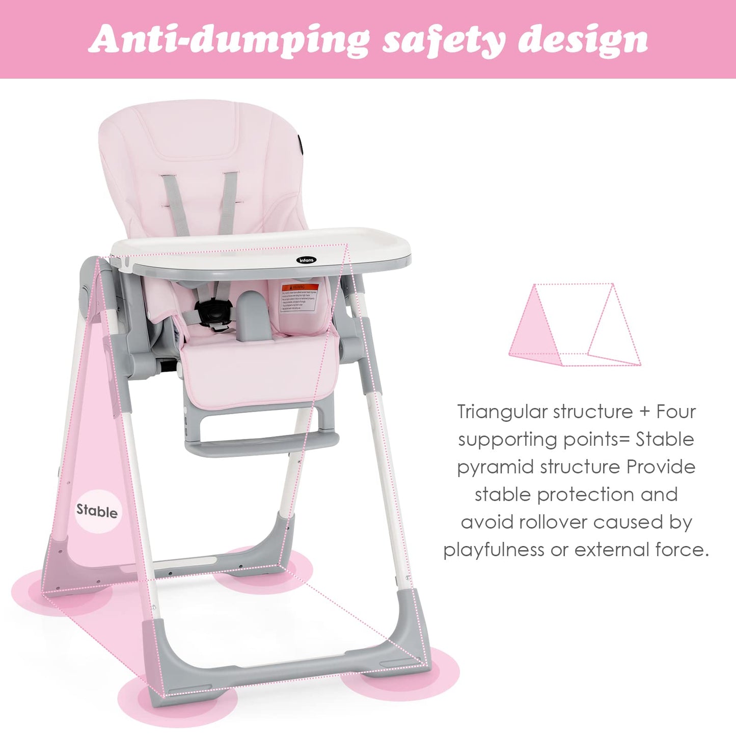 Chaise haute pliable pour bébés et tout-petits avec dossier, repose-pieds et hauteur d’assise réglables