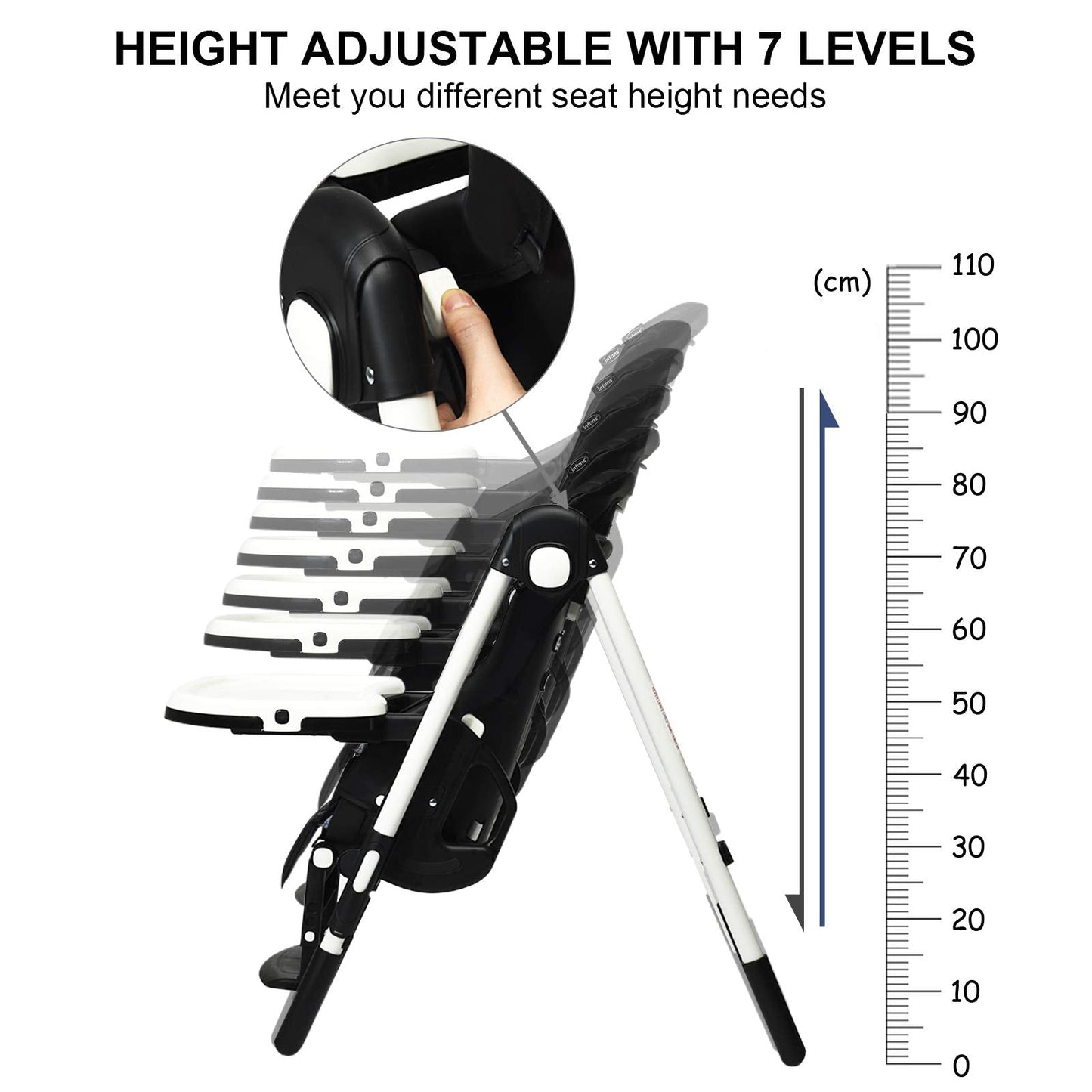 Chaise haute pliable pour bébés et tout-petits avec dossier, repose-pieds et hauteur d’assise réglables
