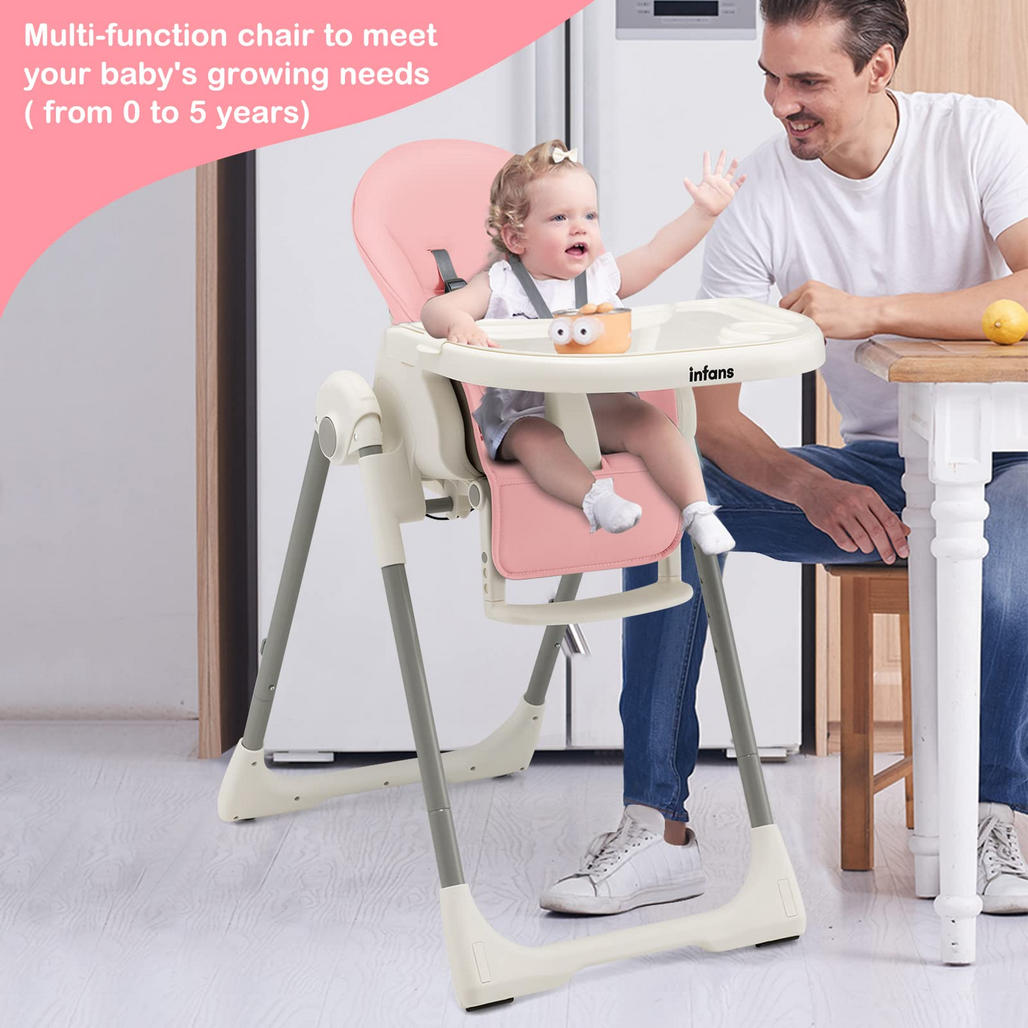 Chaise haute évolutive et pliable pour bébé et enfant, 7 hauteurs, dossier inclinable 4 positions