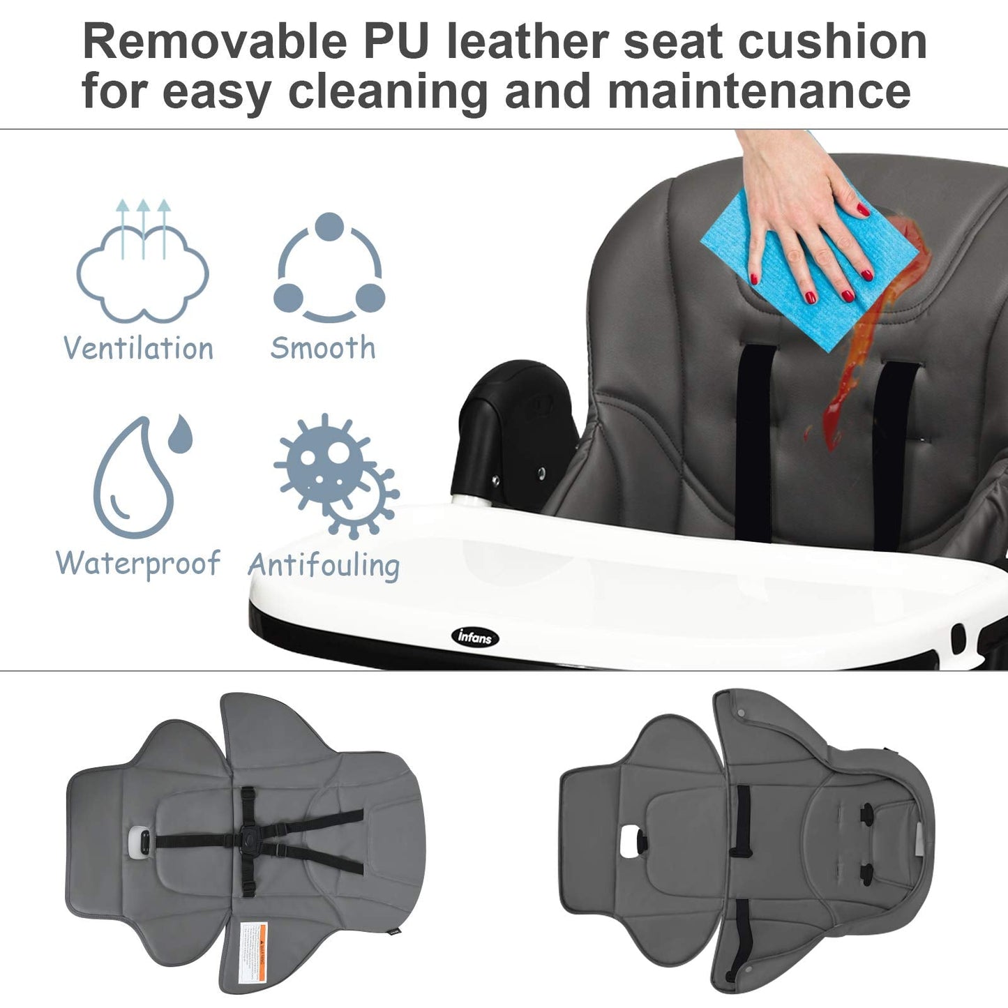 Chaise haute pliable pour bébés et tout-petits avec dossier, repose-pieds et hauteur d’assise réglables