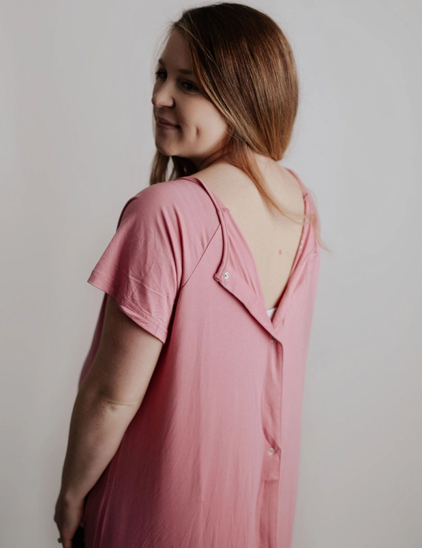 Robe de maternité pour travail et accouchement - Rose poudré