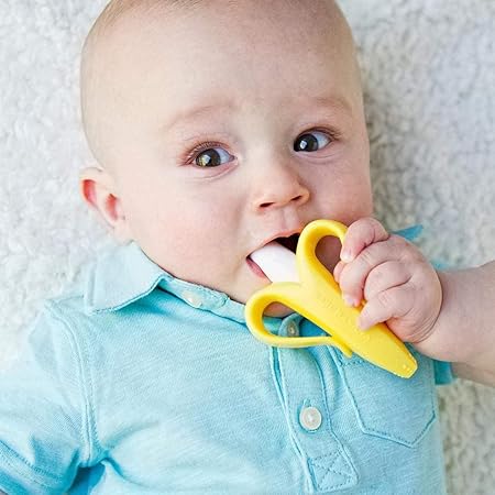 Jouets de dentition et brosse à dents en forme de banane pour bébé | Dentition sûre et ergonomique