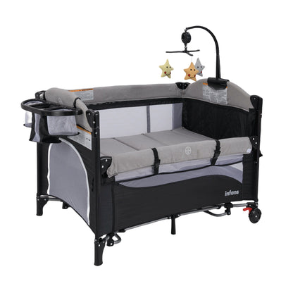Parc pliable 5-en-1 pour bébé, lit de chevet avec berceau, table à langer, berceau pliable, aire de jeux portable