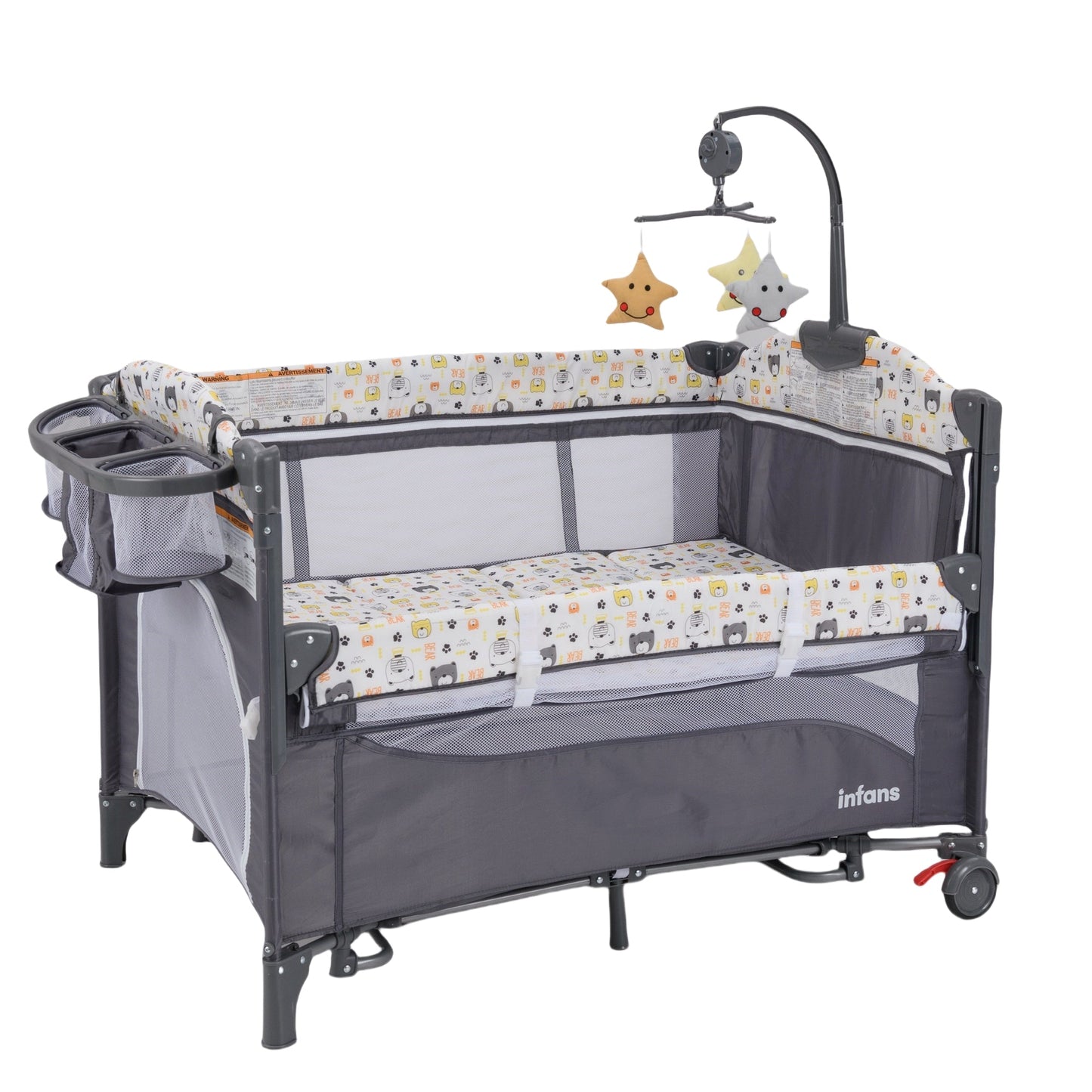 Parc pliable 5-en-1 pour bébé, lit de chevet avec berceau, table à langer, berceau pliable, aire de jeux portable