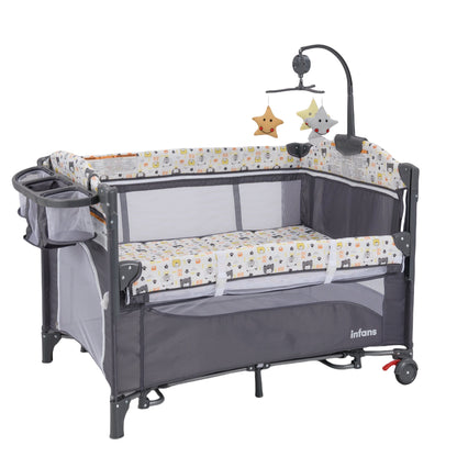 Parc pliable 5-en-1 pour bébé, lit de chevet avec berceau, table à langer, berceau pliable, aire de jeux portable