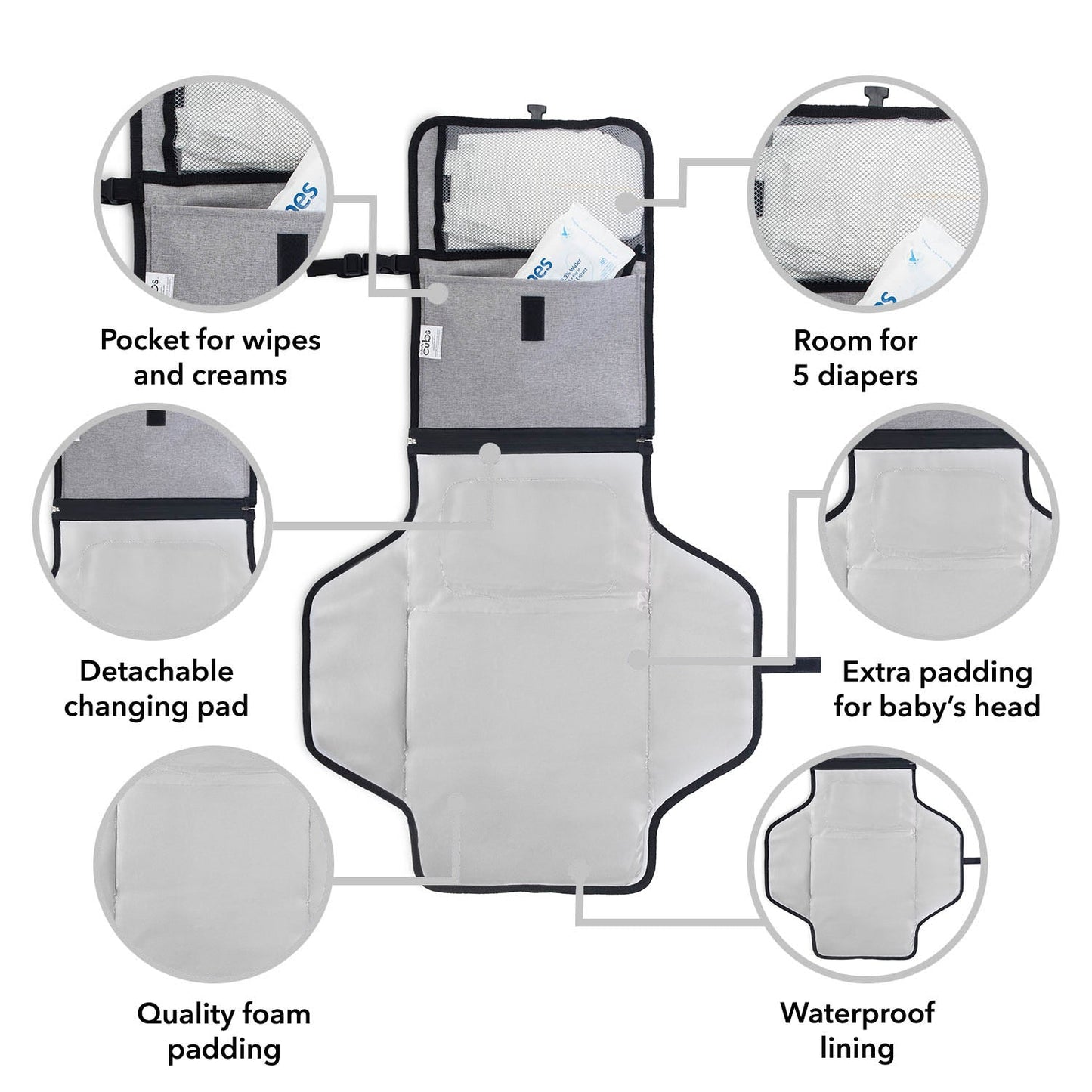 Grand matelas à langer portable - Gris uni