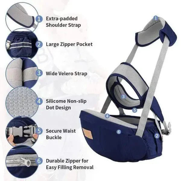 Porte-bébé avec siège de hanche et sangle d'épaule pour les 0-36 mois