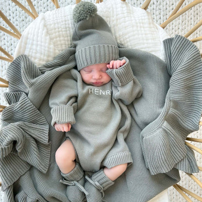 Barboteuse Pull en Maille Personnalisée pour Bébé | Couleur Unie