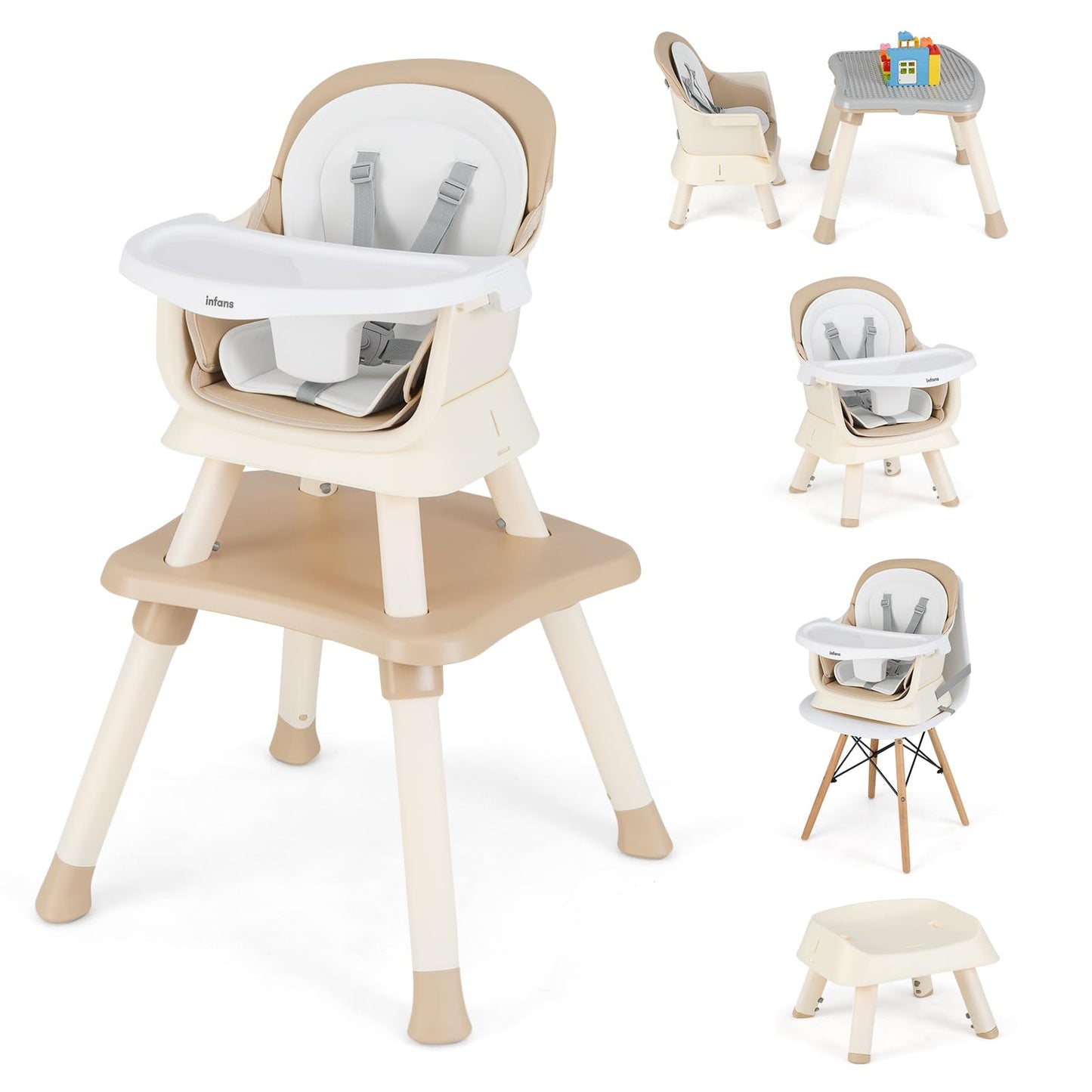 Chaise haute 8 en 1, chaise convertible pour bébé et tout-petit, rehausseur de repas, ensemble tabouret/table/chaise pour enfant