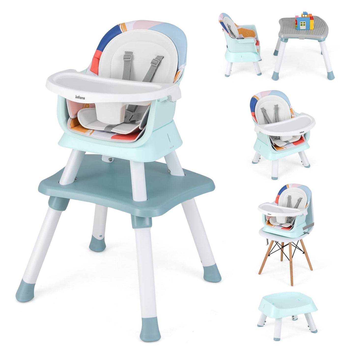 Chaise haute 8 en 1, chaise convertible pour bébé et tout-petit, rehausseur de repas, ensemble tabouret/table/chaise pour enfant