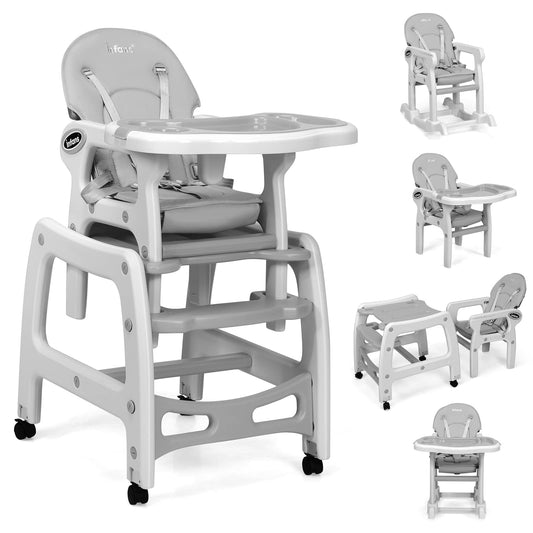 Chaise haute évolutive 5-en-1 pour bébé, ensemble chaise/table convertible, fonction bascule, siège multifonction avec roues universelles verrouillables
