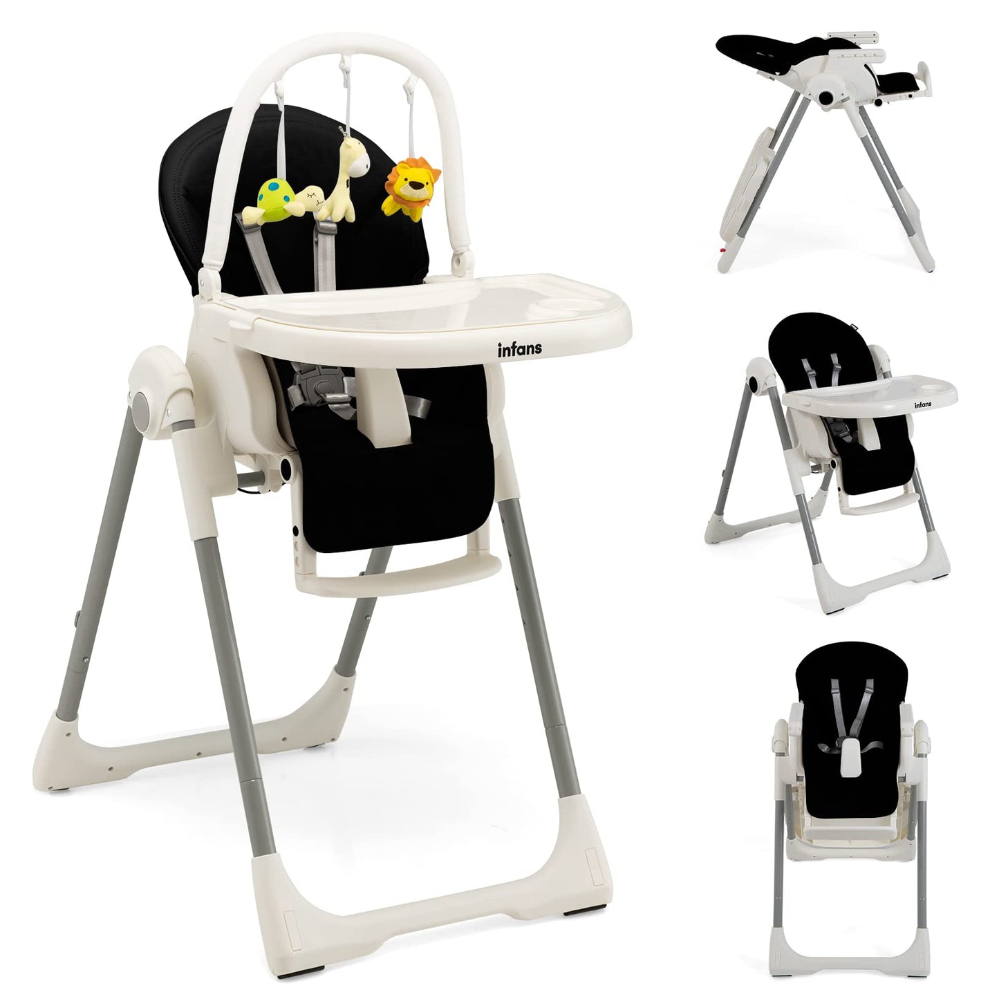Chaise haute évolutive et pliable pour bébé et enfant, 7 hauteurs, dossier inclinable 4 positions