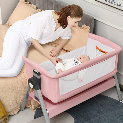 Berceau cododo pour bébé, grand panier de rangement, hauteurs et inclinaison réglables, lit d’appoint mobile facile