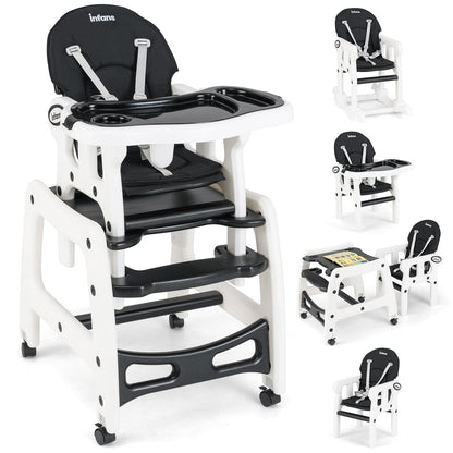 Chaise haute évolutive 5-en-1 pour bébé, ensemble chaise/table convertible, fonction bascule, siège multifonction avec roues universelles verrouillables