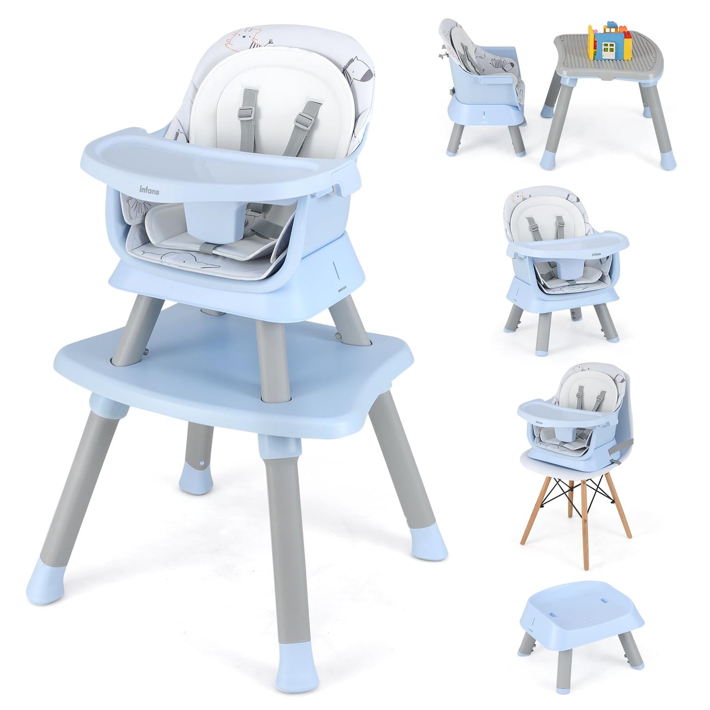 Chaise haute 8 en 1, chaise convertible pour bébé et tout-petit, rehausseur de repas, ensemble tabouret/table/chaise pour enfant