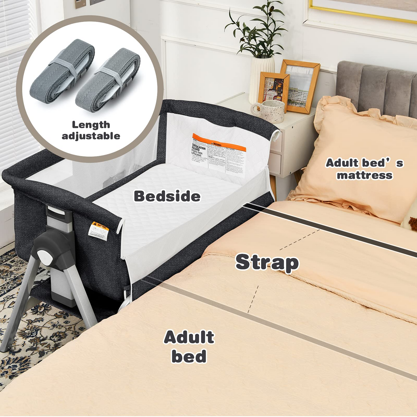 Berceau cododo pour bébé, grand panier de rangement, hauteurs et inclinaison réglables, lit d’appoint mobile facile