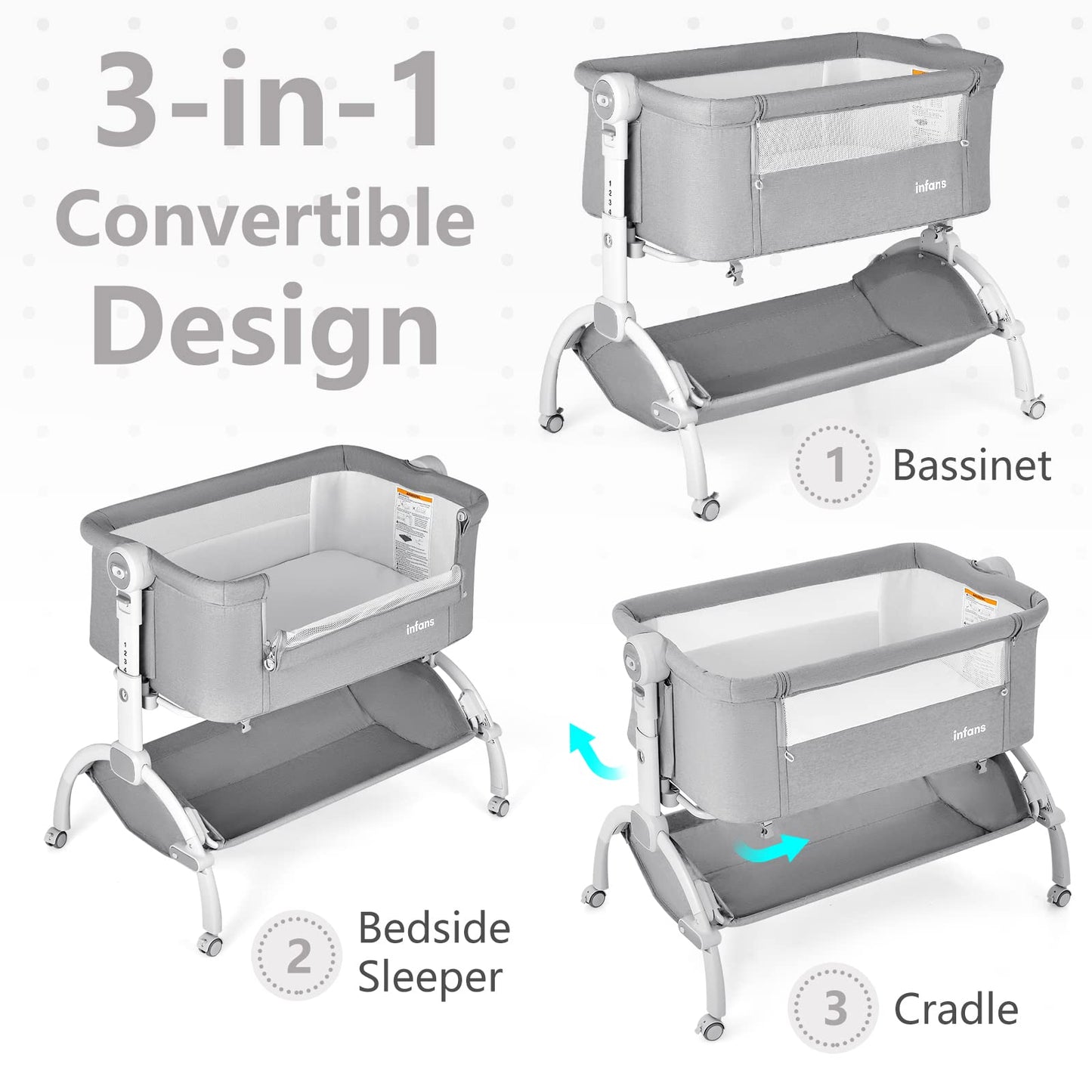 Berceau bébé 3 en 1 : lit d'appoint, berceau à bascule, pliable et portable, cododo sécurisé avec panier de rangement