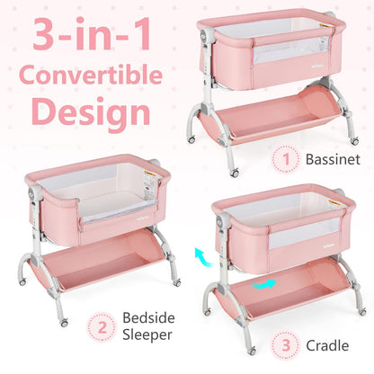 Berceau bébé 3 en 1 : lit d'appoint, berceau à bascule, pliable et portable, cododo sécurisé avec panier de rangement