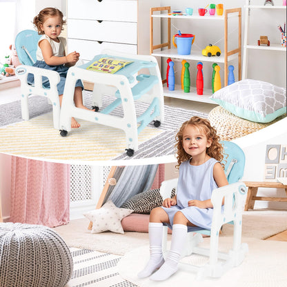 Chaise haute évolutive 5-en-1 pour bébé, ensemble chaise/table convertible, fonction bascule, siège multifonction avec roues universelles verrouillables