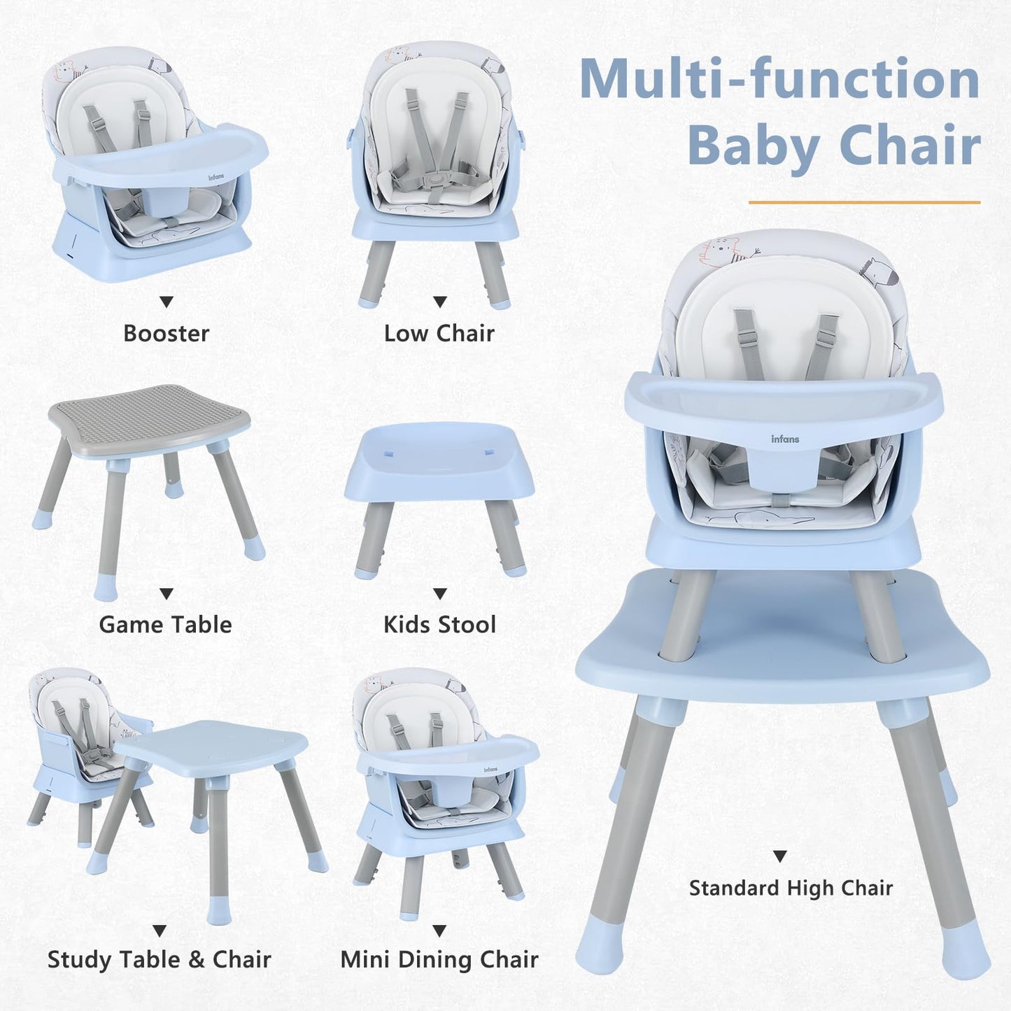 Chaise haute 8 en 1, chaise convertible pour bébé et tout-petit, rehausseur de repas, ensemble tabouret/table/chaise pour enfant