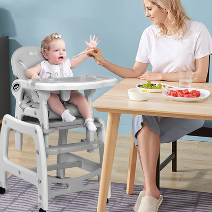 Chaise haute évolutive 5-en-1 pour bébé, ensemble chaise/table convertible, fonction bascule, siège multifonction avec roues universelles verrouillables
