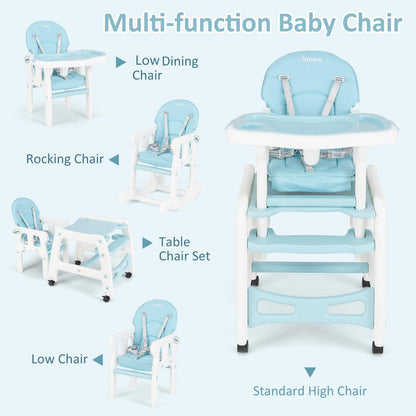 Chaise haute évolutive 5-en-1 pour bébé, ensemble chaise/table convertible, fonction bascule, siège multifonction avec roues universelles verrouillables