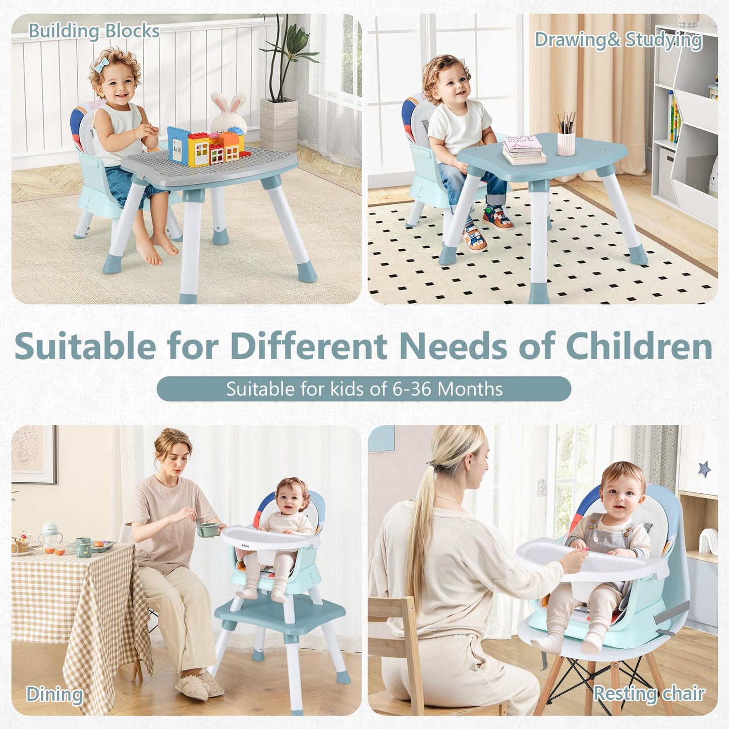 Chaise haute 8 en 1, chaise convertible pour bébé et tout-petit, rehausseur de repas, ensemble tabouret/table/chaise pour enfant