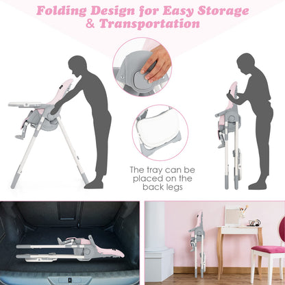 Chaise haute pliable pour bébés et tout-petits avec dossier, repose-pieds et hauteur d’assise réglables
