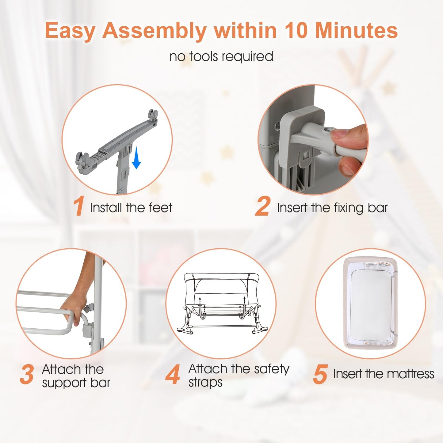 Berceau bébé 3-en-1, lit d'appoint pour nouveau-né, berceau pliable avec matelas, montage facile