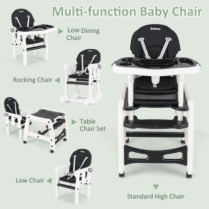 Chaise haute évolutive 5-en-1 pour bébé, ensemble chaise/table convertible, fonction bascule, siège multifonction avec roues universelles verrouillables