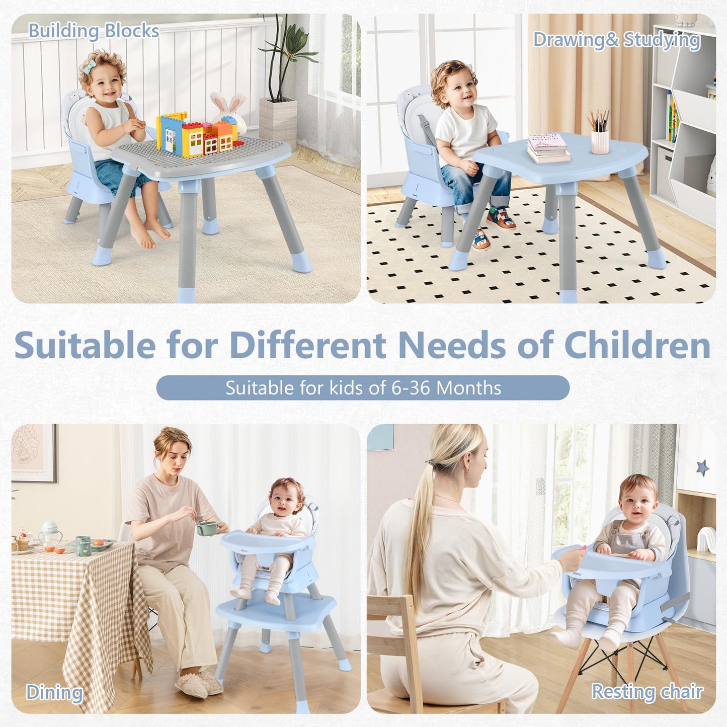 Chaise haute 8 en 1, chaise convertible pour bébé et tout-petit, rehausseur de repas, ensemble tabouret/table/chaise pour enfant