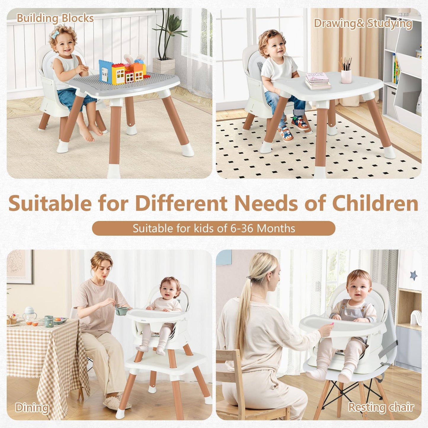 Chaise haute 8 en 1, chaise convertible pour bébé et tout-petit, rehausseur de repas, ensemble tabouret/table/chaise pour enfant