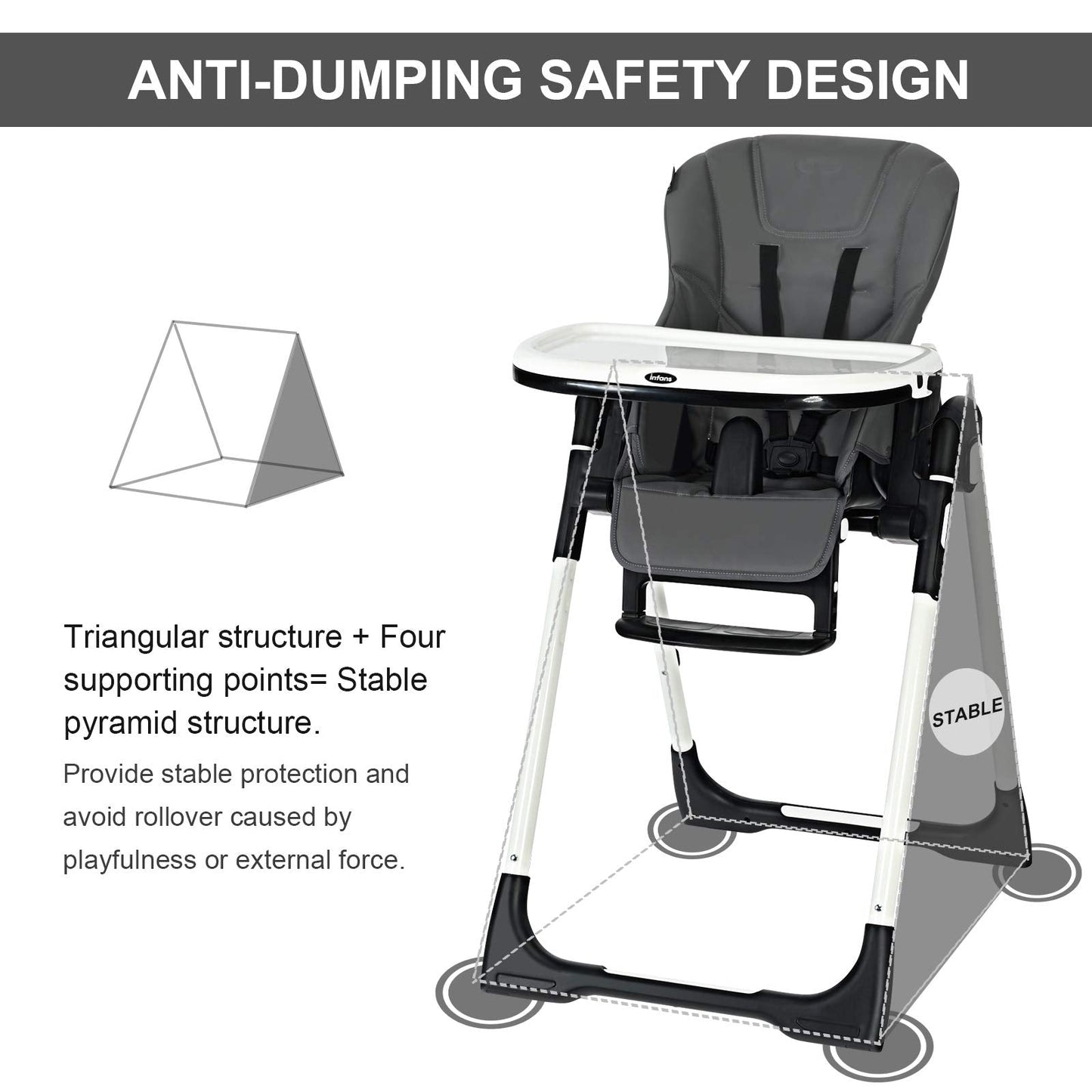 Chaise haute pliable pour bébés et tout-petits avec dossier, repose-pieds et hauteur d’assise réglables