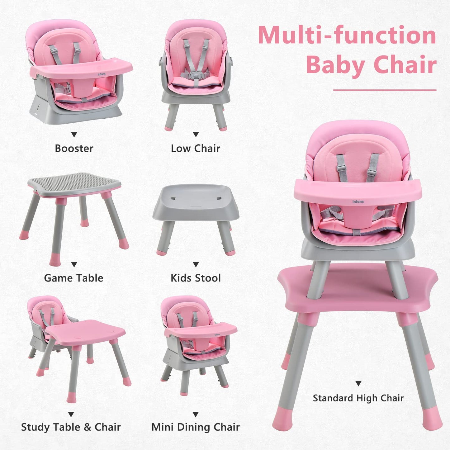 Chaise haute 8 en 1, chaise convertible pour bébé et tout-petit, rehausseur de repas, ensemble tabouret/table/chaise pour enfant