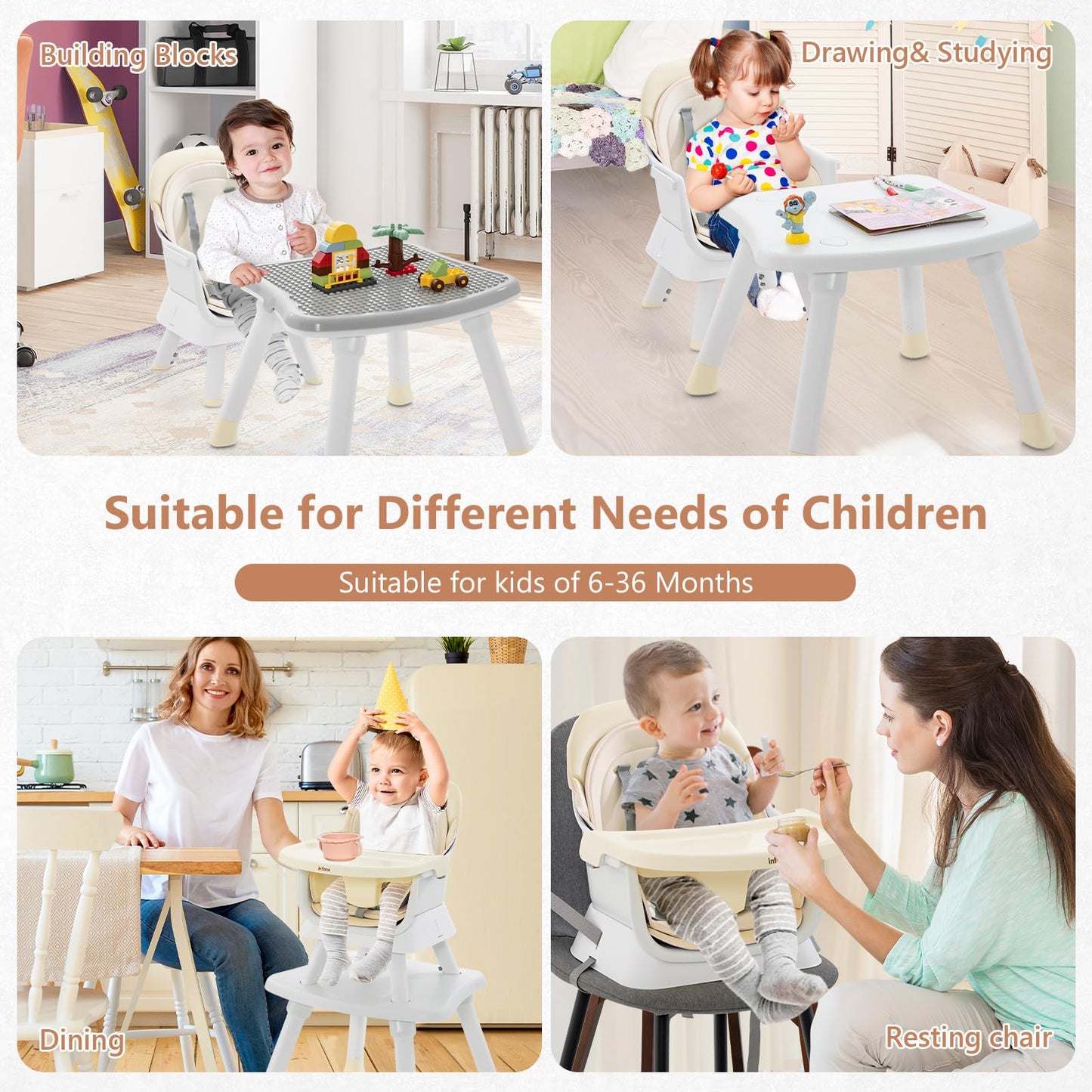 Chaise haute 8 en 1, chaise convertible pour bébé et tout-petit, rehausseur de repas, ensemble tabouret/table/chaise pour enfant