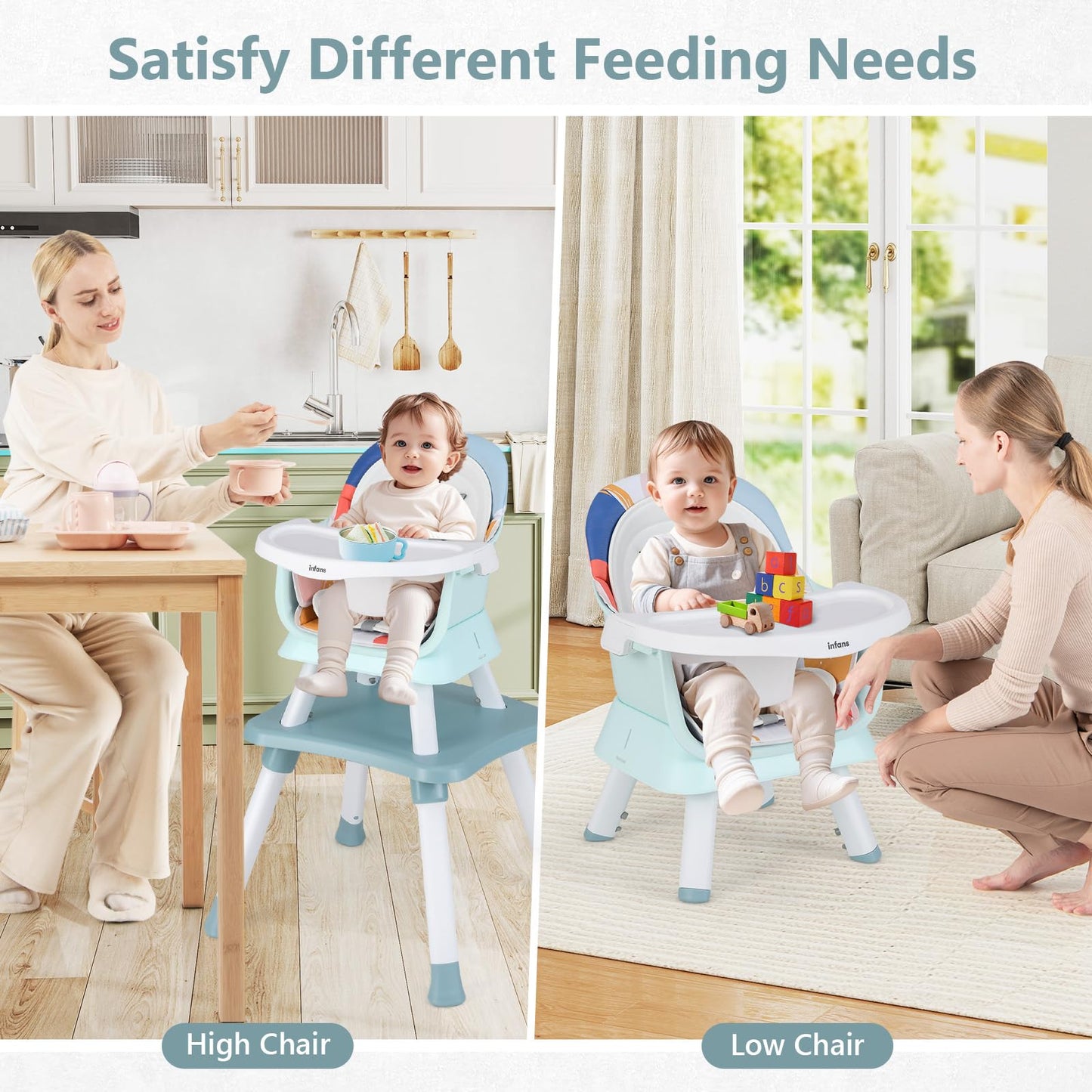 Chaise haute 8 en 1, chaise convertible pour bébé et tout-petit, rehausseur de repas, ensemble tabouret/table/chaise pour enfant