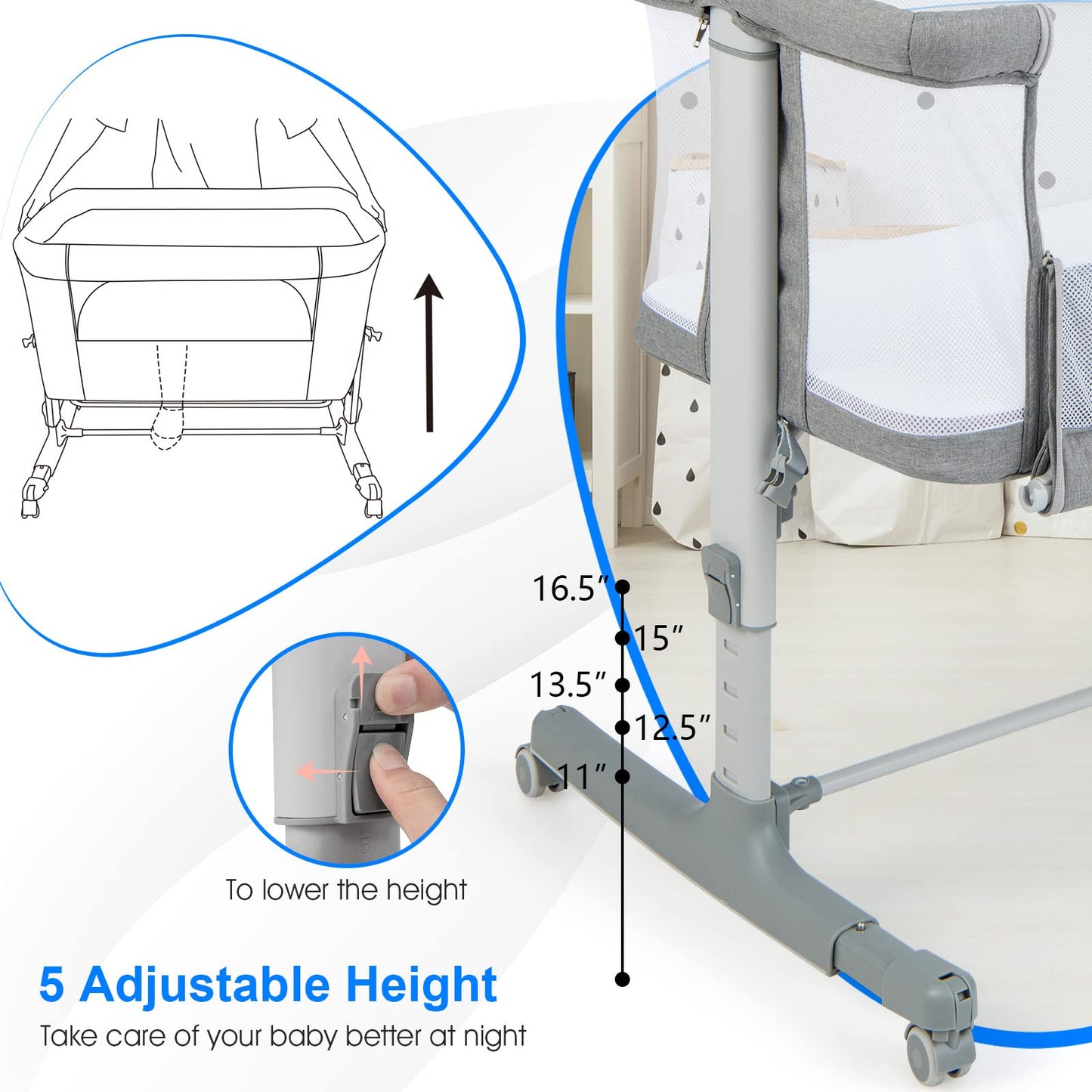 Berceau bébé 3-en-1, lit d'appoint pour nouveau-né, berceau pliable avec matelas, montage facile