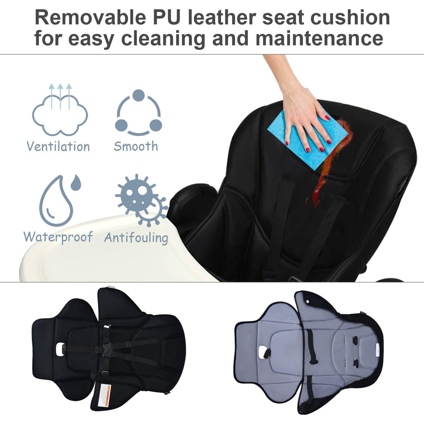Chaise haute pliable pour bébés et tout-petits avec dossier, repose-pieds et hauteur d’assise réglables